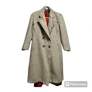 Ms. Freddi Vintage Womens Grey and White Herringbone Double-Breasted Coat